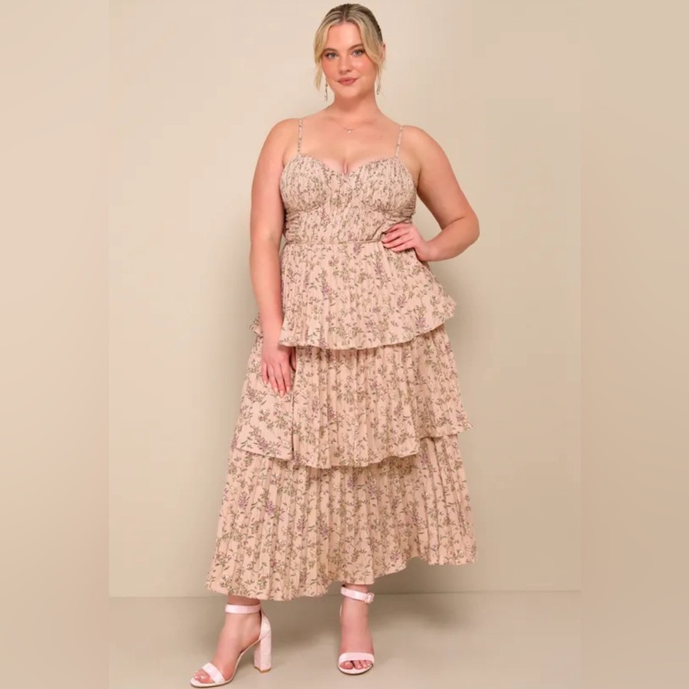 Cascading Crush Pink Floral Print Tiered Bustier Midi Dress
NWT
